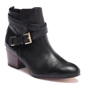 Orig. $295 Coach Pauline Ankle Boots in Black Leather w Gold Details 7 US